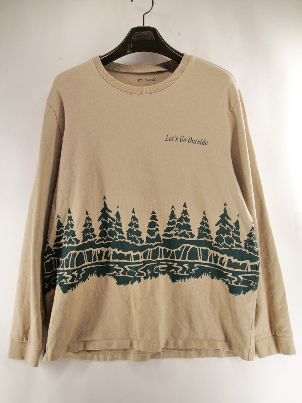Madewell Mens XL Lets Go Outside Graphic Sweatshirt Tan Beige Green Trees Cotton